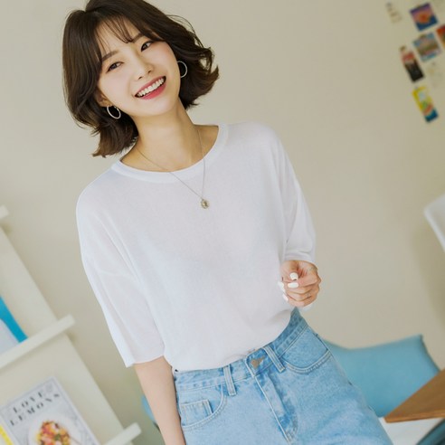 빼빼 여성용 레이온 R 니트 5부 티셔츠