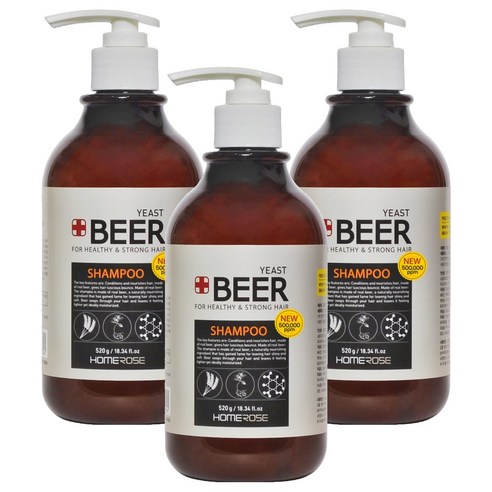 홈로즈 맥주 효모 기능성 샴푸, 520ml, 3개