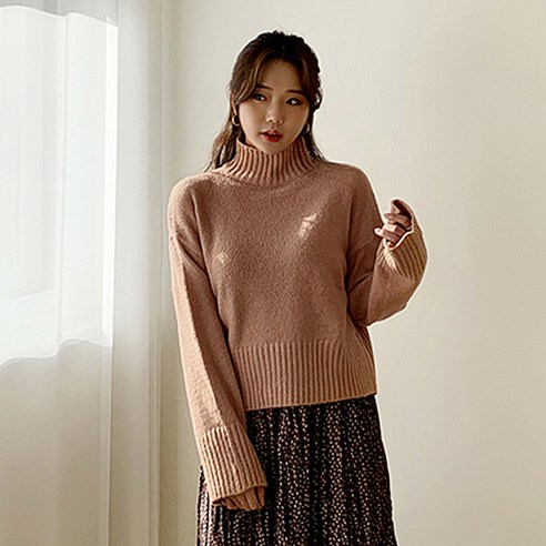 엔비룩 여성용 링클크롭 폴라 니트