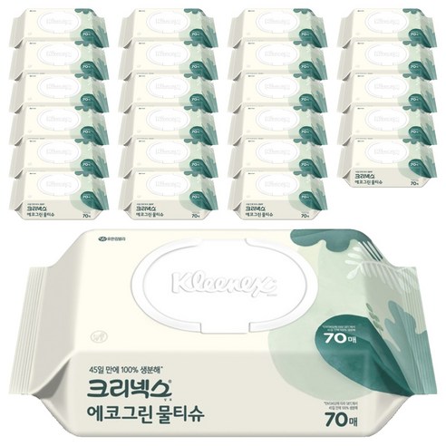 크리넥스 에코 그린 물티슈 캡형 랜덤 발송, 50g, 70개입, 24개