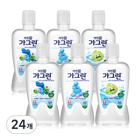 가그린 어린이용 구강청결제 사과향 캐릭터 랜덤발송, 380ml, 24개