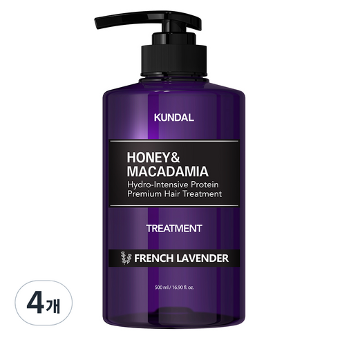 쿤달 허니 앤 마카다미아 헤어 트리트먼트 아로마에디션 프렌치라벤더향, 500ml, 4개
