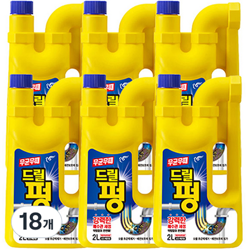 무균무때 드릴펑 배수구세정제, 2L, 18개