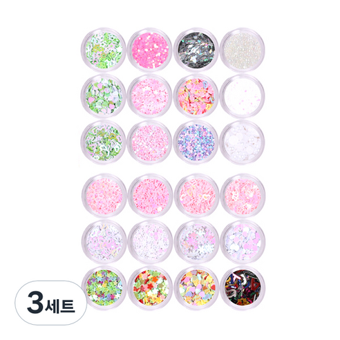 어썸젤리 셀프네일 글리터 2종세트 10-114&117, 고급 하트 그린핑크 씽씽 캐비어 패키지 네일, 3세트