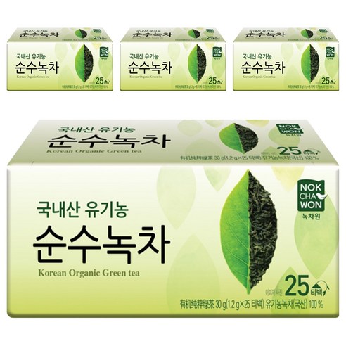 녹차원 국내산 유기농 순수녹차, 1.2g, 25개입, 4개