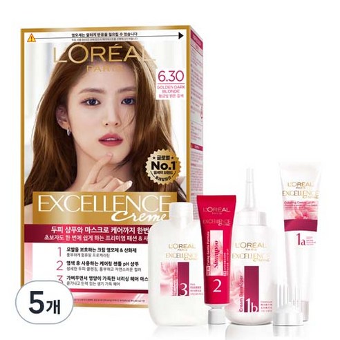 로레알파리 엑셀랑스 크림 염모제, 6.30호 황금빛 밝은 갈색, 5개