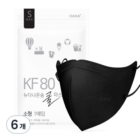다나마스크 뉴다나온숨 쿨마스크 소형 KF80, 30개입, 6개, 검정색