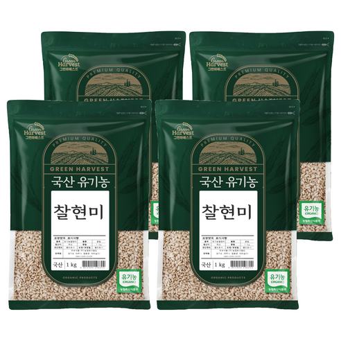 그린하베스트 국산 유기농 찰현미, 1kg, 4개