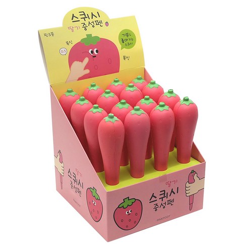 핑크풋 딸기 스퀴시 중성펜 3000 0.5mm, 레드, 16개