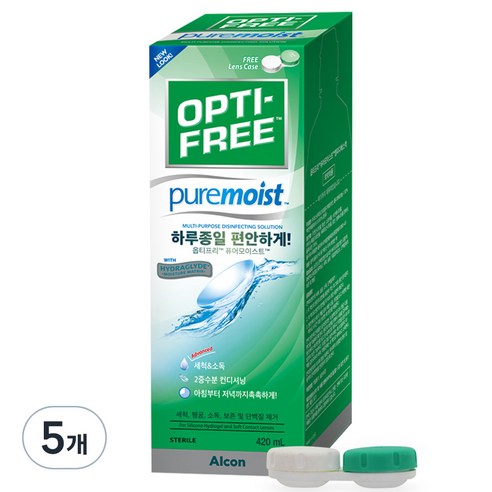 옵티프리 퓨어모이스트 렌즈세정액 + 렌즈케이스, 420ml, 5개
