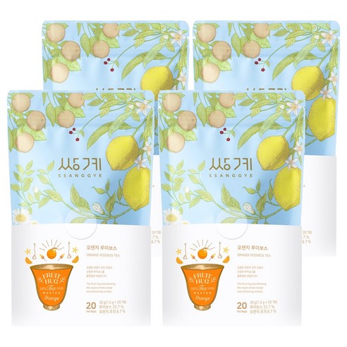 쌍계명차 프루트 허그 오렌지 루이보스차 파우치, 1.5g, 20개입, 4개
