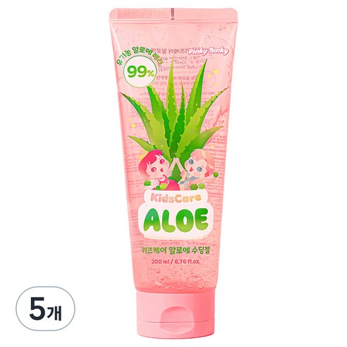 핑키통키 유아용 키즈케어 유기농 알로에 99% 수딩젤, 5개, 200ml