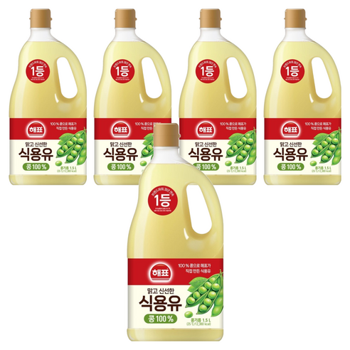 해표 콩기름 식용유, 1.5L, 5개