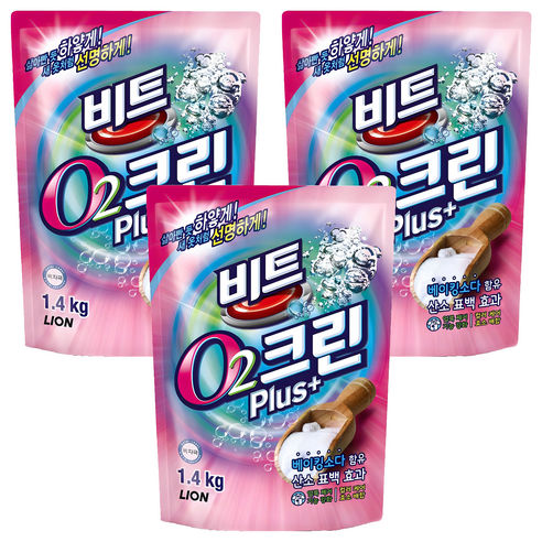 비트 O2크린 플러스 표백제, 1.4kg, 3개