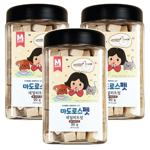 마도로스펫 반려동물 데일리 트릿 동결건조간식, 혼합맛(북어/치킨), 90g, 3개