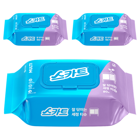 스카트 잘 닦이는 세정티슈, 3개