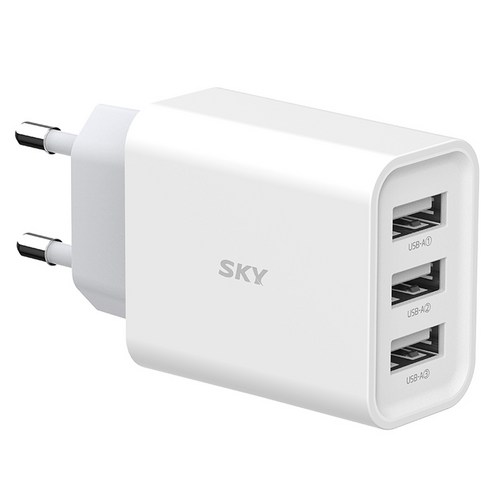 스카이 필 C3 18W 3포트 USB 어댑터 멀티 충전기, 화이트, 1개