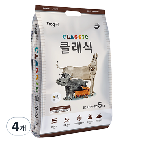 도그랑 클래식 전연령 사료 중소형, 닭, 5kg, 4개