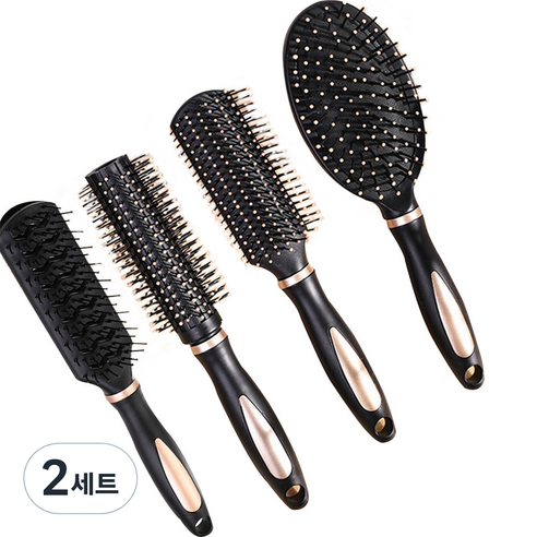 고급 헤어브러쉬 4종세트, 2세트, 블랙 + 골드