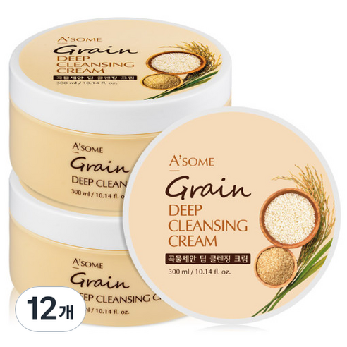 ASOME 대용량 곡물세안 딥 클렌징 크림, 300ml, 12개