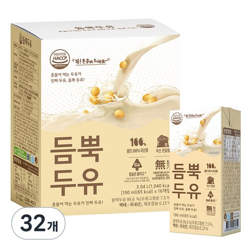 유기농마루 듬뿍두유 담백한맛, 190ml, 32개