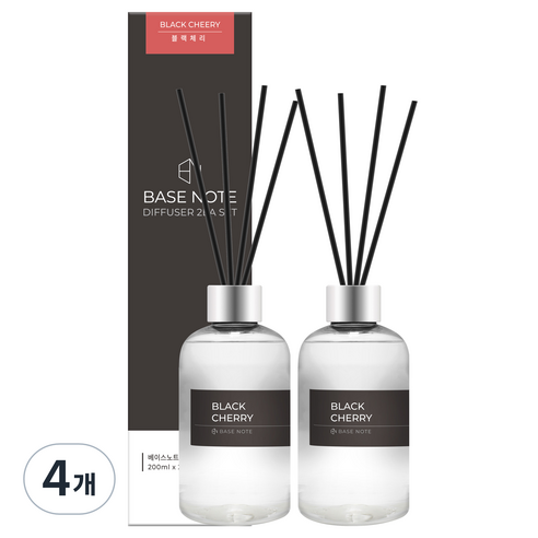 베이스노트 홈 디퓨저, 블랙체리, 200ml, 4개