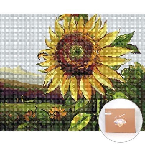 아트조이 DIY 보석 십자수 캔버스형 50 x 40 cm, 꽃이 핀 해바라기, 1세트
