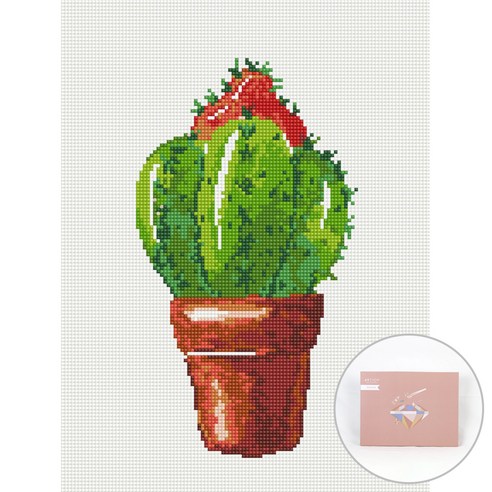 아트조이 DIY 보석십자수 캔버스형 30 x 40 cm, 초록 선인장, 1세트