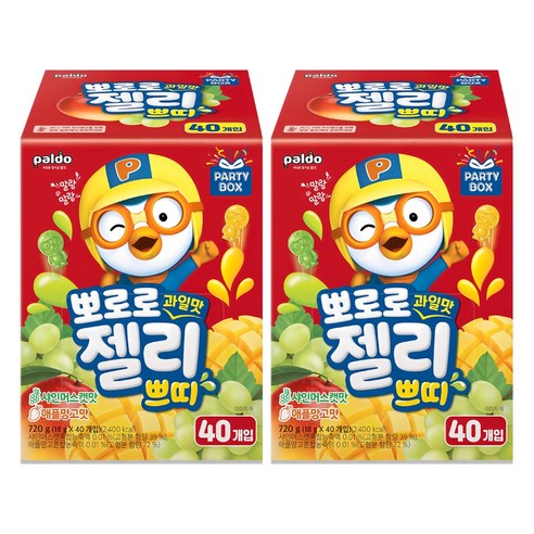 팔도 뽀로로 과일맛 젤리 쁘띠 40개입, 720g, 2개