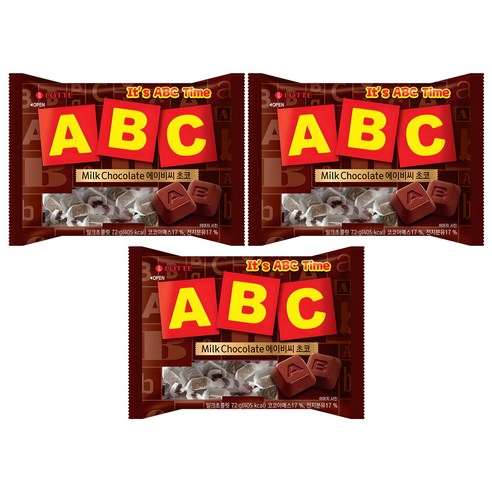 롯데웰푸드 ABC 초콜릿, 72g, 3개