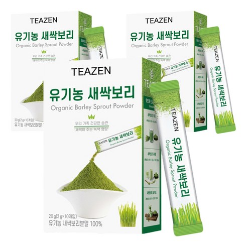 티젠 유기농 새싹보리 분말 스틱, 20g, 3개