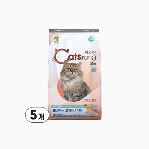 캐츠랑 NEW 전연령 올라이프 고양이 건식사료, 닭+참치, 3kg, 5개