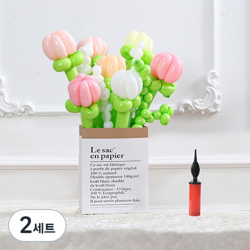 피앤비유니티 DIY꽃풍선선물 10p + 풍선펌프 + 종이봉투 세트, 05 튤립 마카롱, 2세트