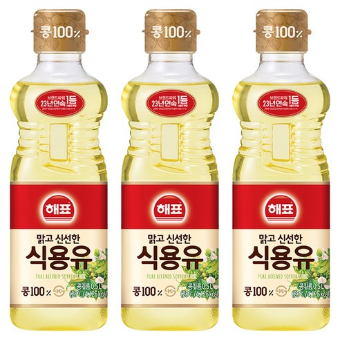 해표 식용유, 500ml, 3개