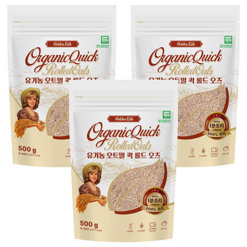 골든잇츠 유기농 퀵 오트밀, 500g, 3개