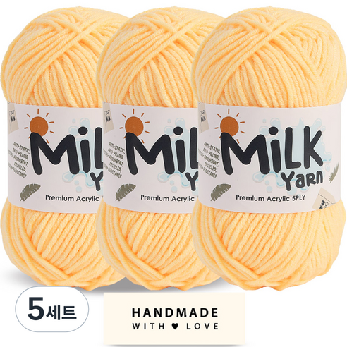 니뜨 밀크얀 뜨개실 50g x 3p + 코튼라벨 세트, 23연노랑, 5세트