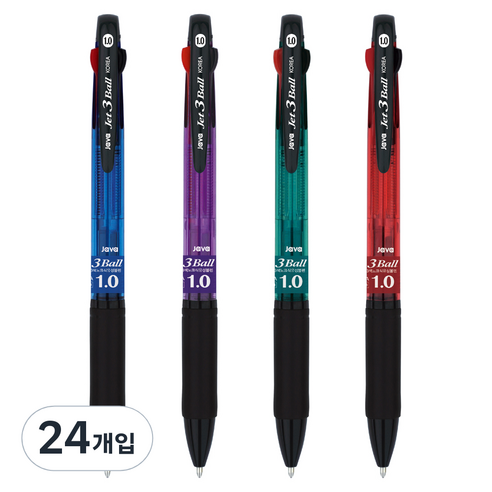 자바펜 1.0 제트3볼펜 1.0mm 4종 세트, 블루, 퍼플, 레드, 민트, 24개입