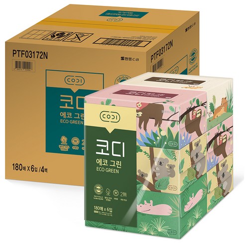 코디 에코그린 펄프 미용티슈 180매, 180개입, 24개