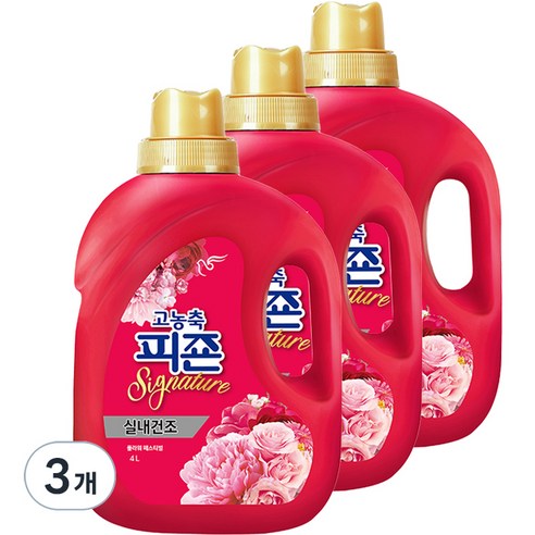 피죤 고농축 시그니처 섬유유연제 플라워페스티벌 본품, 4L, 3개