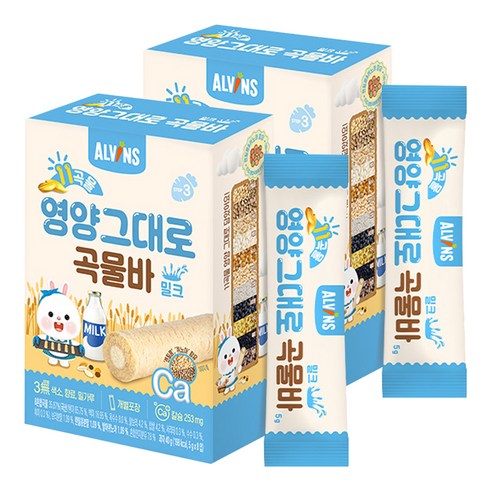 엘빈즈 11곡물 영양그대로 곡물바, 밀크맛, 40g, 2개