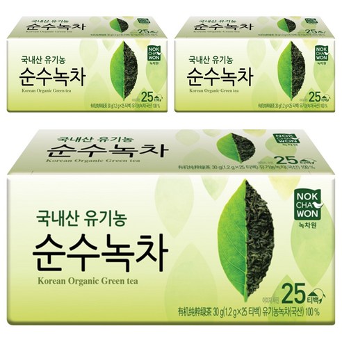 녹차원 국내산 유기농 순수녹차, 1.2g, 25개입, 3개