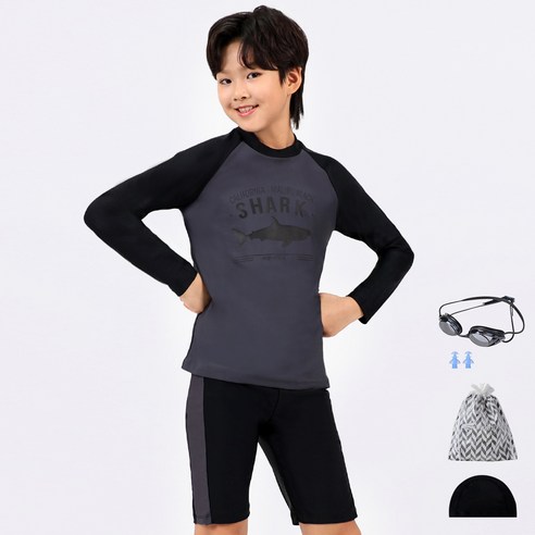 아쿠아티카 아동 래쉬가드 + 래쉬가드바지 + 선수용수경 + 수모 + 귀마개 + 비닐백세트 AQA315