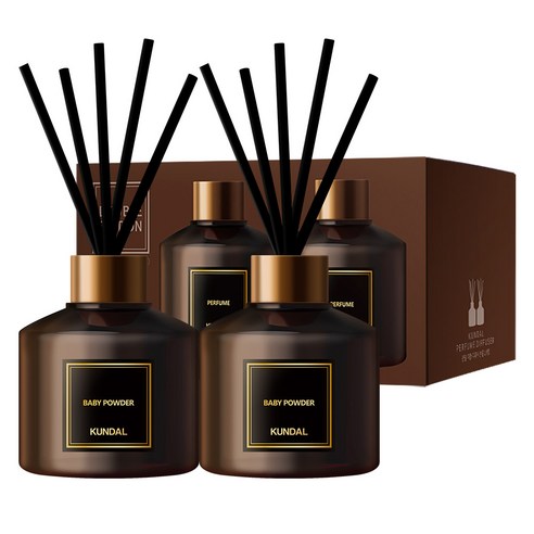 쿤달 퍼퓸 디퓨저 200ml 2개 + 섬유스틱 10개 세트, 1세트, 베이비파우더향