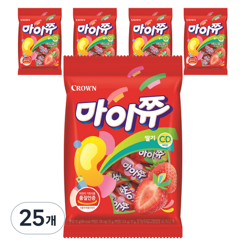 크라운 마이쮸 딸기 츄잉캔디, 92g, 25개