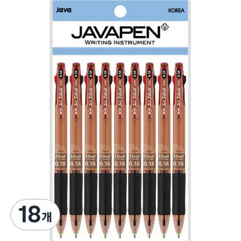 자바펜 제트3볼 3색 볼펜 0.38mm, 브라운, 18개