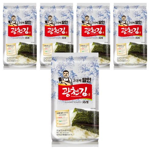 광천김 3대째 달인 파래김, 15g, 5개