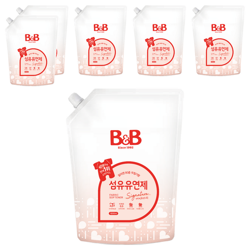 비앤비 유아 비자극 섬유유연제 자스민앤로즈향 리필형, 1.5L, 6개