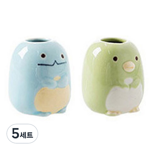 애니멀 다용도 칫솔꽂이, 블루공룡 + 그린펭귄, 5세트