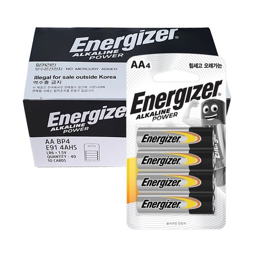 에너자이저 알카라인 AA 건전지, 1개, 40개입