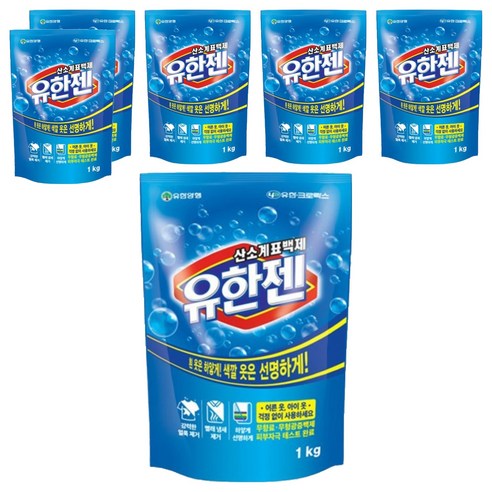유한젠 산소계 표백제 분말형 리필, 1kg, 6개